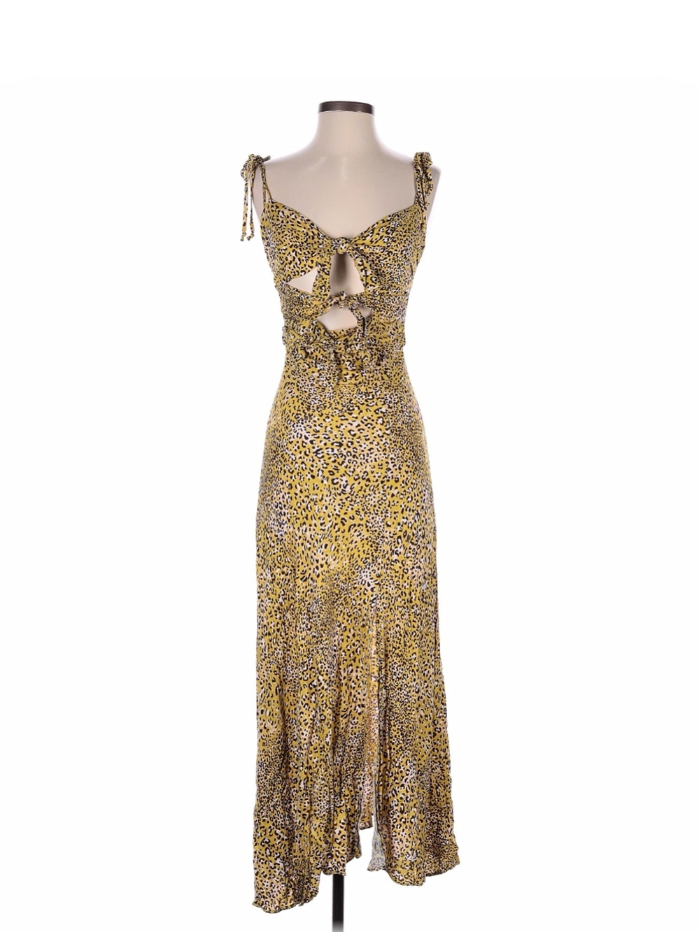 Skylar + Madison Yellow Leopard Tie-Shoulder Maxi Dress
